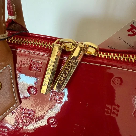 Arcadia Glossy Red and Tan Satchel - Picture 3 of 8